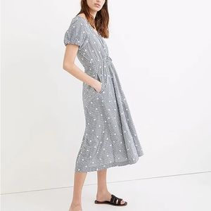 Madewll Embroidered Gingham Faux-wrap Tie Waist Midi Dress